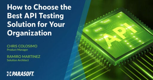 How to Choose the Best API Testing Solution for Your Organization with graphic of computer chip with API text with the word API