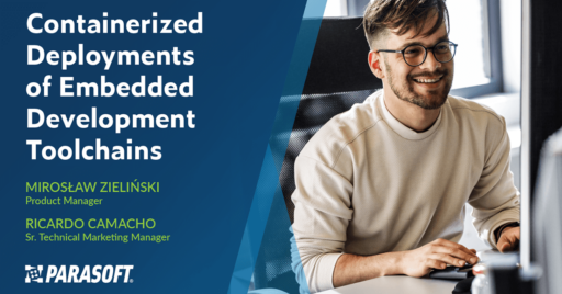 Containerized Deployments of Embedded Development Toolchains with image of man working on computer on right