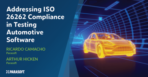 Addressing ISO 26262 Compliance in Testing Automotive Software and graphic of car driving in tunnel on right