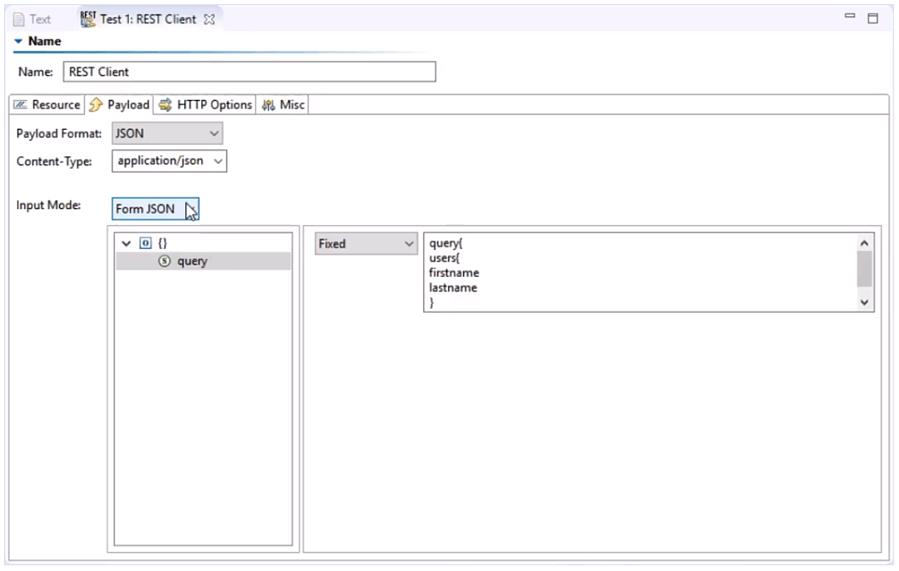 Capture d'écran de la création d'une requête dans Parasoft SOAtest en tant que client REST.