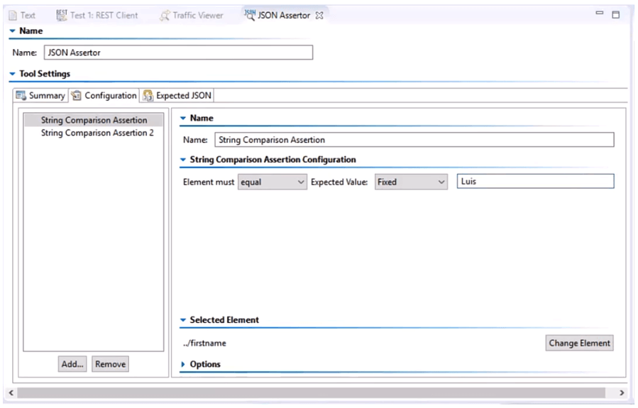 Screen capture showing SOAtest verifying JSON responses using assertions.