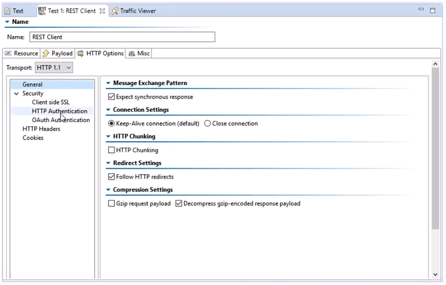 Screen capture of HTTP options.