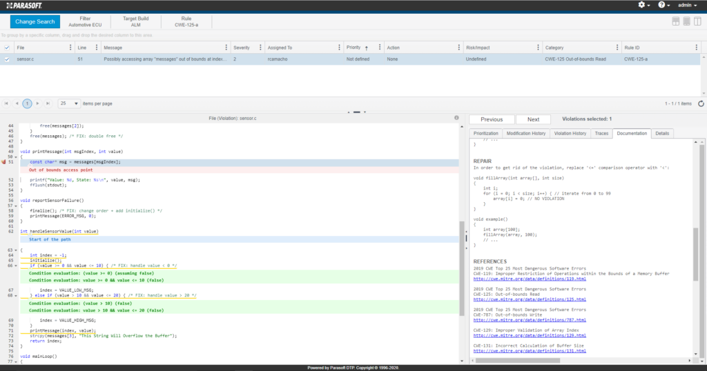 Parasoft C/C++test Example: Detection of Out-of-Bounds Memory Access