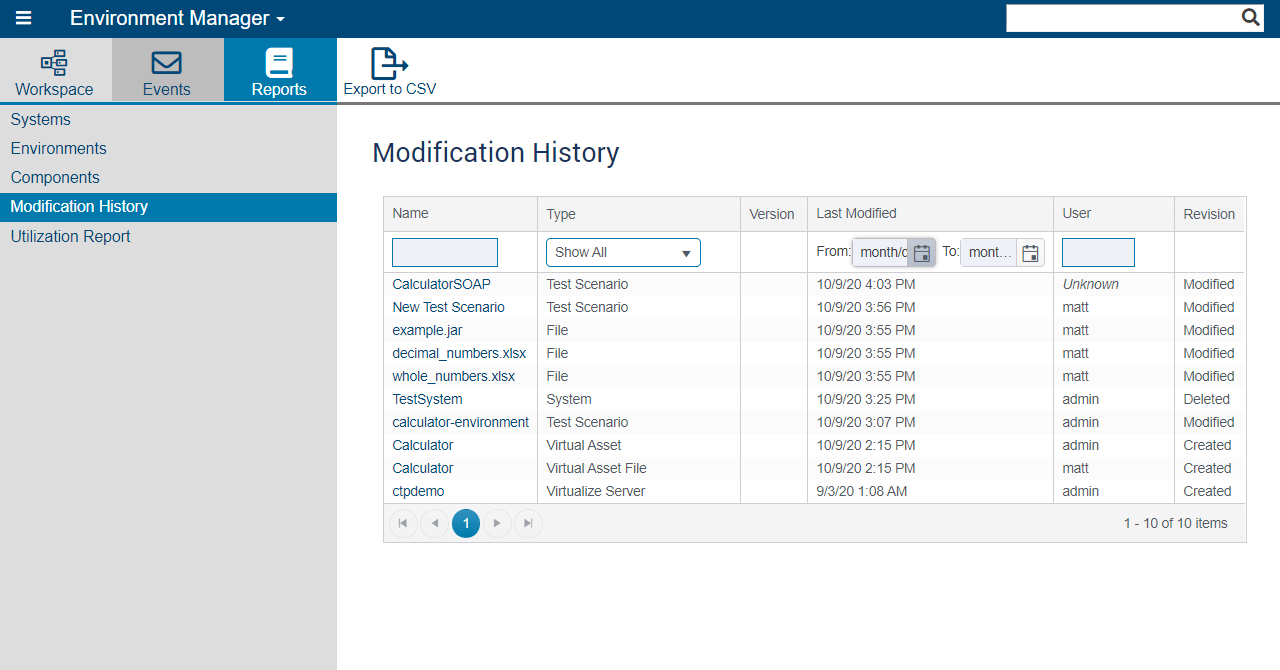 Parasoft Environment Manager Reports