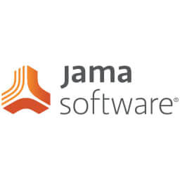 Orange Jama logo on left with "jama" in bold gray text over "software" in light gray text on right