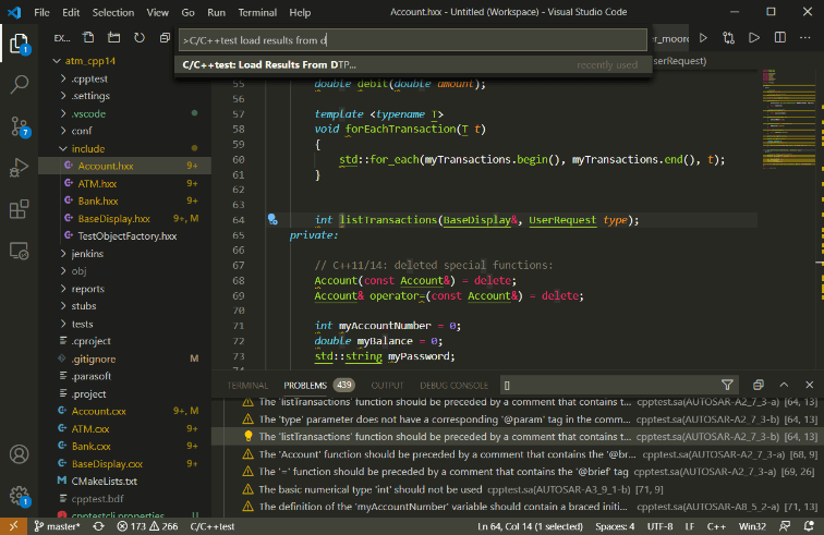 Screenshot des C / C ++ - Tests Ladeergebnisse von DTP
