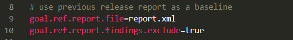 Screen capture of code to use previous release report as a baseline