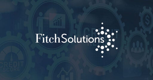 Image of gear graphics with human graphic pointing to financial chart left-hand gear and the words, "Credit Report" displayed in the right-hand gear and overlay of Fitch Solutions logo on top.