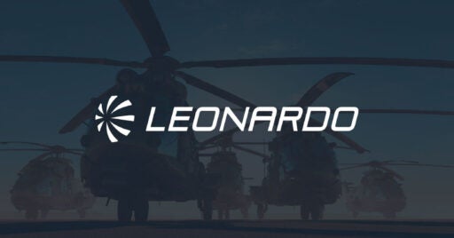 Image of three military helicopters with Leonardo logo overlay.