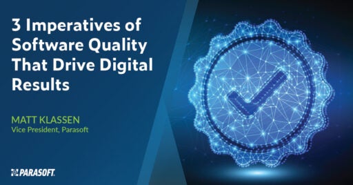 3 Imperatives of Software Quality That Drive Business Result and image of secure checkmark with connectivity overlay on right