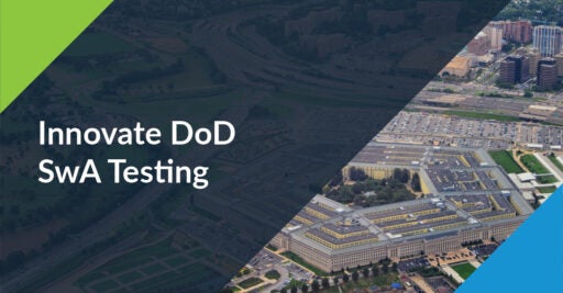 Text: Innovate DoD SwA Testing. Image:Aerial photo of the Pentagon
