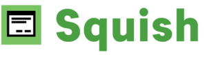 Logo de Squish écrit en vert avec une icône de la fenêtre de l'interface utilisateur graphique (gui) à gauche