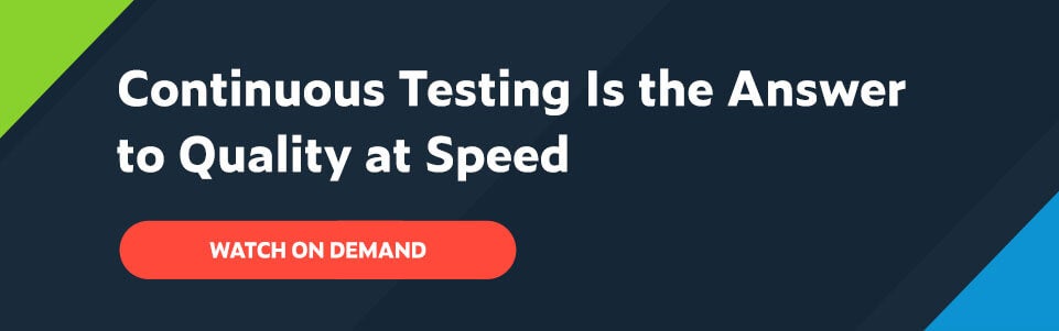 Las pruebas continuas son la respuesta al texto Quality at Speed ​​con un botón rojo de llamada a la acción que dice: Watch on Demand