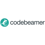 codebeamer logo: image of a white gecko from a top view inside an aqua green circle with codebeamer to the right in lower case