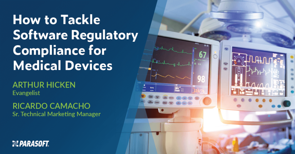 Cómo abordar el cumplimiento normativo de software para dispositivos médicos con la imagen de dos pantallas de monitores médicos a la derecha