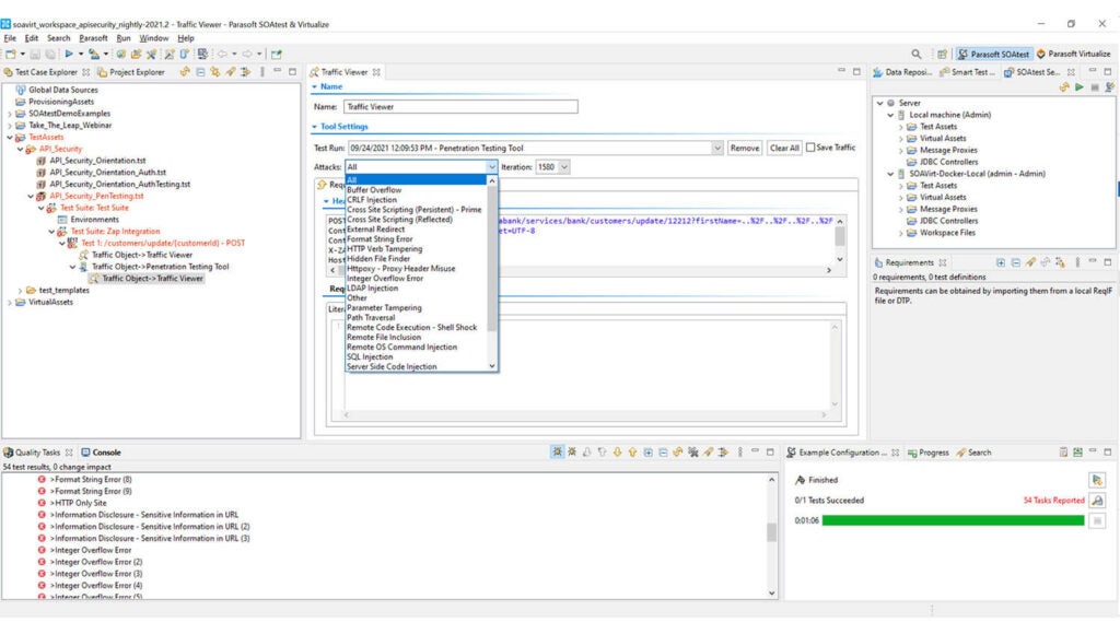Screenshot of Parasoft SOAtest API security testing