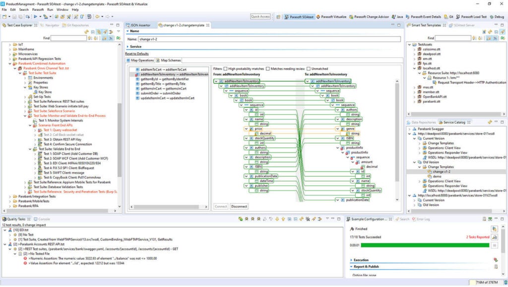 Captura de pantalla de las pruebas de Parasoft SOAtest y Virtualize API.