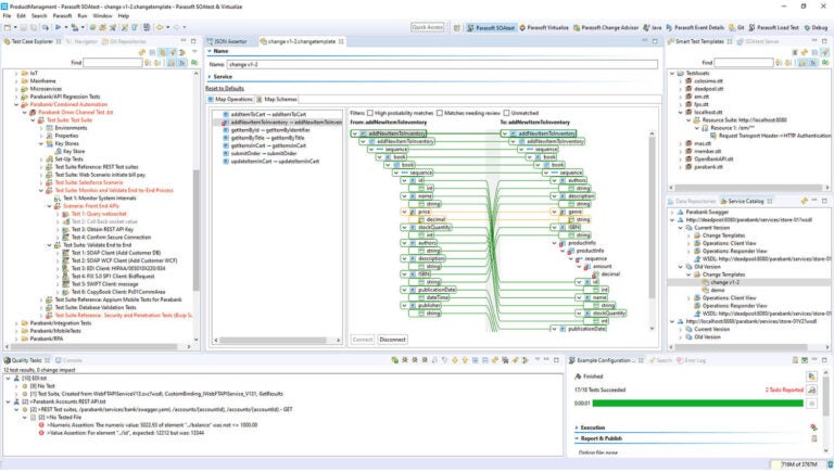 Screenshot of Parasoft SOAtest and Virtualize API testing.