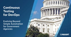 Image of government building on the right. On the left is whitepaper title: Continuous Testing for DevOps: Evolving Beyond Simple Automation for Government Agencies