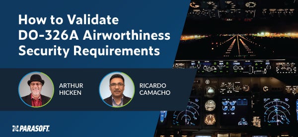 How to Validate DO-326A Airworthiness Security Requirements and image of cockpit on right