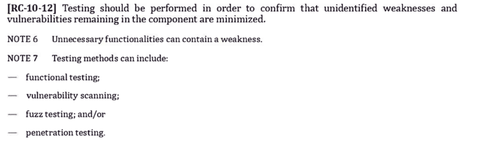 Excerpt from ISO 21434, section section 10.4.2 Integration and verification, RC-10-12