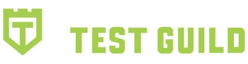 Logotipo de Test Guild en fuente de color verde lima. A la izquierda hay un contorno de un escudo con una T adentro. Para el resto es TEST GUILD.