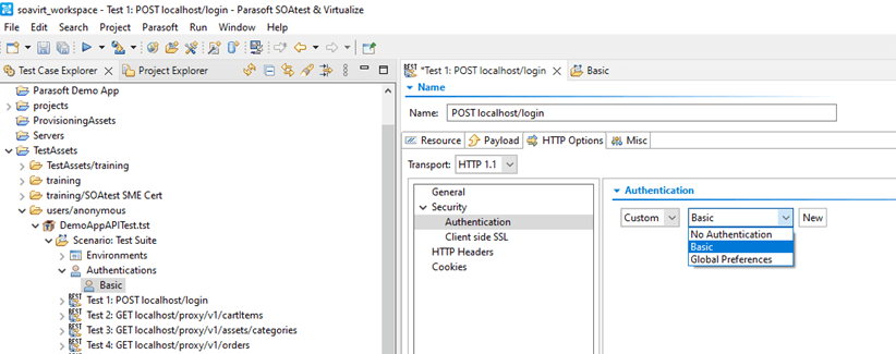 Screenshot of Parasoft SOAtest and Virtualize workspace