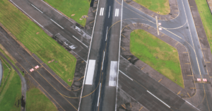 Aerial view of airport runways