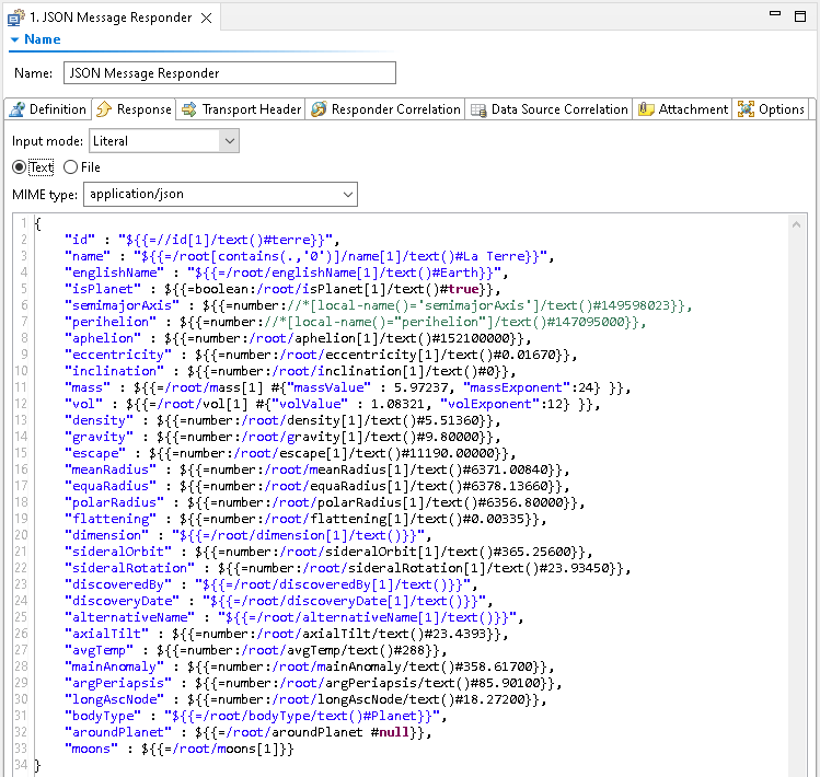 Screenshot von JSON Message Responder mit Inline-Ausdrücken.