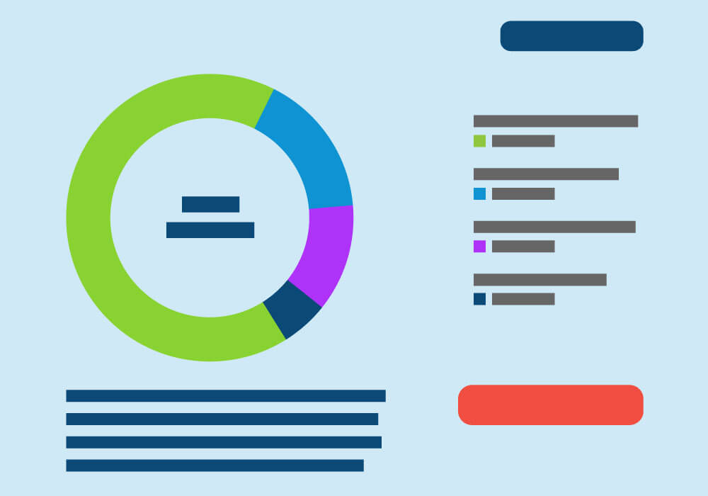 Abstrakte Grafik mit Tortendiagramm links und Legende rechts.