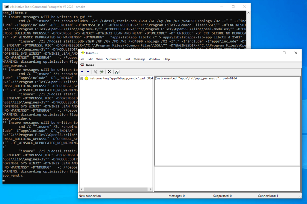 Screenshot showing Parasoft Insure++ compiling code.