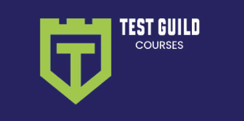 Logo for Test Guild Courses: the lime green outline of shield with a T in the middle