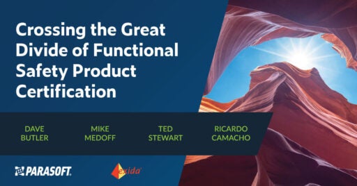 Crossing the Great Divide of Functional Safety Product Certification with a graphic of a canyon on the right