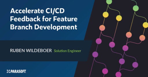 Text on left: Accelerate CI/CD Feedback for Feature Branch Development and abstract image on right of neural branches in bright colors