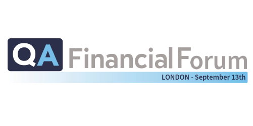 QA Financial Forum underscored by thin gray banner displaying in white text: LONDON - September 13th