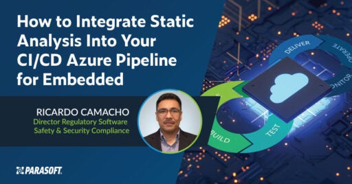 How to Integrate Static Analysis Into Your CI/CD Azure Pipeline for Embedded on left with continuous testing graphic on the right