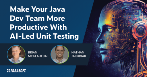 Make Your Java Dev Team More Productive With AI-Led Unit Testing on left with graphic of human head with connectivity overlay on the right