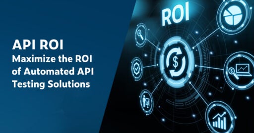 Texto a la izquierda: API ROI: maximice el ROI de las soluciones de pruebas de API automatizadas. La imagen de la derecha muestra la rueda de procesos automatizados continuos con el retorno de la inversión de ROI en la parte superior.