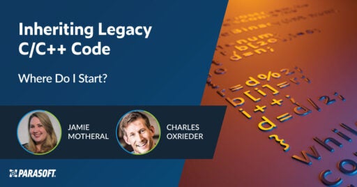 Inheriting Legacy C/C++ Code: Where Do I Start? text on left with image of lines of software code on the right