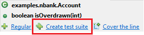 Captura de pantalla que muestra la opción de menú Create test suite en Unit Test Assistant de Parasoft Jtest utilizada dentro de un IDE.