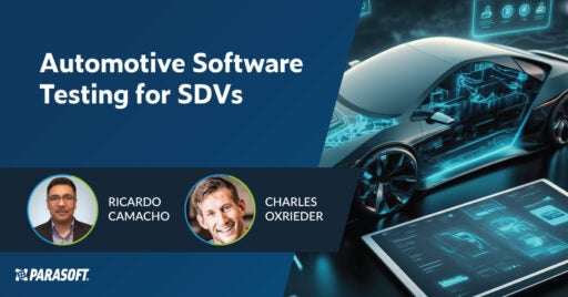 Links Automotive-Softwaretests für SDVs, rechts Grafik des Fahrzeugdesigns