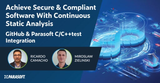 Achieve Secure & Compliant Software With Continuous Static Analysis and image of infinity symbol for continuous testing on the right