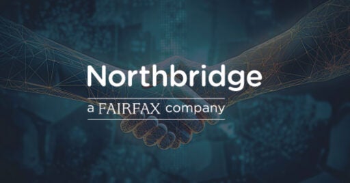 Image showing Northbridge, a Fairfax company logo in the foreground. In the background is an image of a handshake between technology partners.