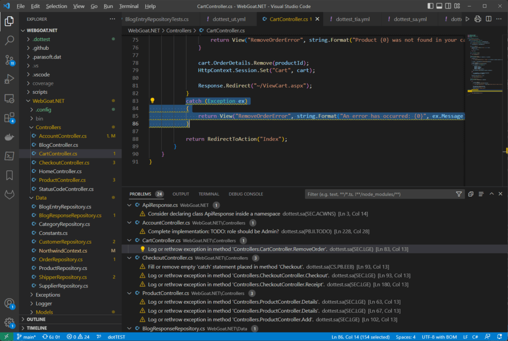 dotTEST in the VSCode IDE