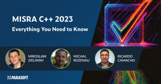 MISRA C++ 2023: Everything You Need to Know webinar title with speaker headshots