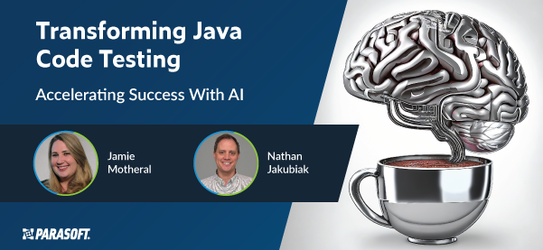 Transforming Java Code Testing: Accelerating Success With AI with graphic of brain drinking coffee on right