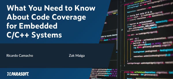What You Need to Know About Code Coverage for Embedded C/C++ Systems webinar title and names of speakers and image of code snippet on right
