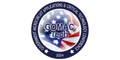 Logo pour la conférence gouvernementale sur les applications de microcircuits et les technologies critiques GOMAC Tech 2024