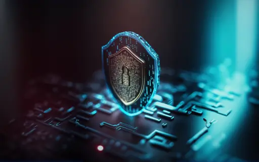 Image of a shield with technology concept background