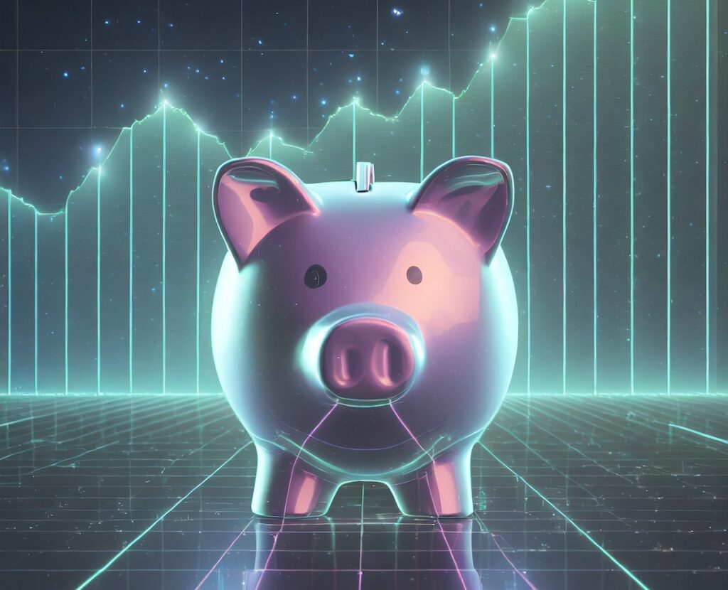 Image showing a pink piggy bank to represent firefly securities brokerage, savings and deposits, asset management, and insurance.